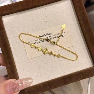 Women’s Gold Plated Four Leaf Clover Bracelet Adjustable Quiet Luxury Old Money